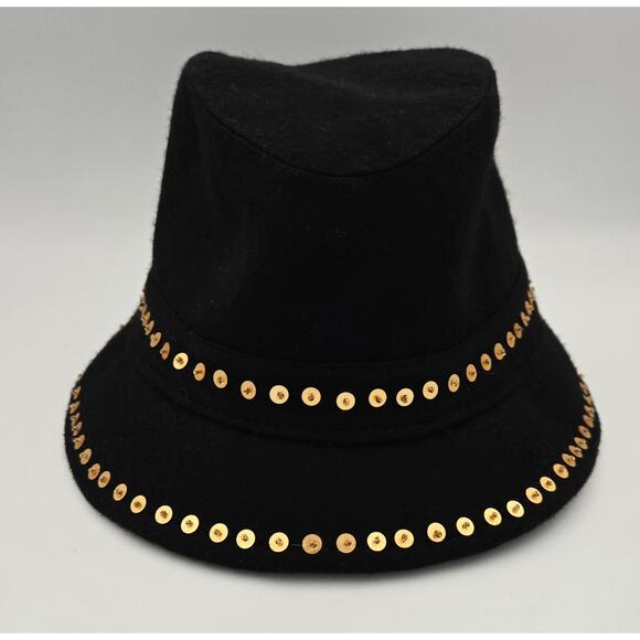 Vintage Sierra Accessories Ladies Black Bucket Hat w/ Gold Tone Sequins & Beads - Picture 3 of 7
